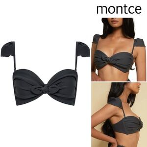 Montce Cabana Cap Sleeve Charcoal Bow Bikini Top Sz XL 152$
